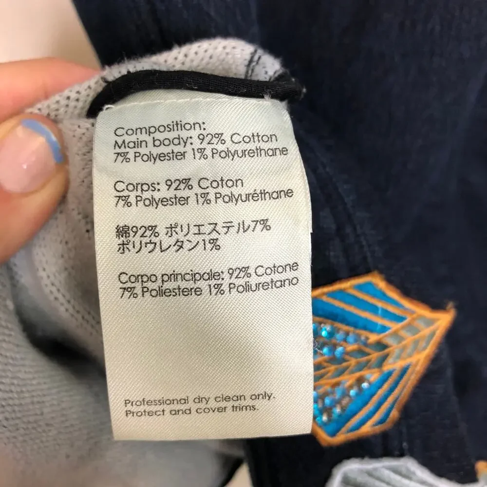 Phillip Lim Denim Jean Dress Moto Zip Detail Allover Custom Patches Beaded 6